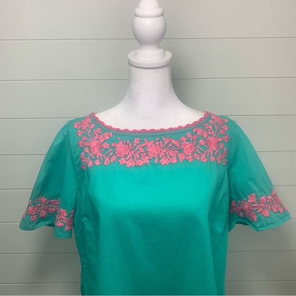 Talbots  EMBROIDERED‎ FLUTTER-SLEEVE TOP Size M - Picture 4 of 13